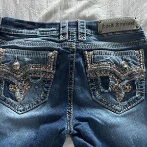 Rock Revival Betty Straight Jeans Size 28 — Medium Wash, Embellished Flap Pocket